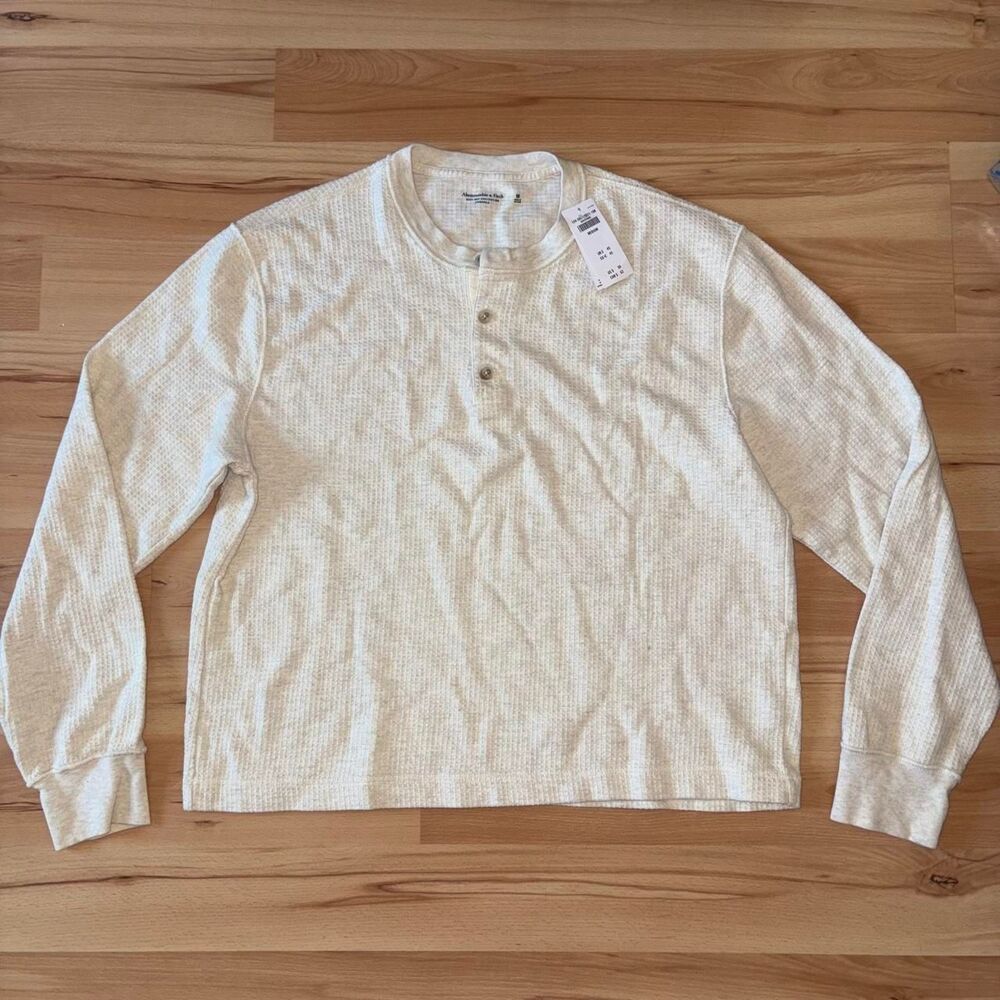 Abercrombie & Fitch NWT Cream Cotton Henley Long Sleeve Shirt size M